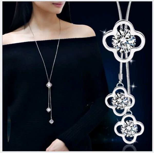 fashion simple temperament zircon jewelry women tassel 3pcs clover pendant long sweater chain necklace silver gold
fashion simple temperament zircon jewelry women tassel 3pcs clover pendant long sweater chain necklace silver gold