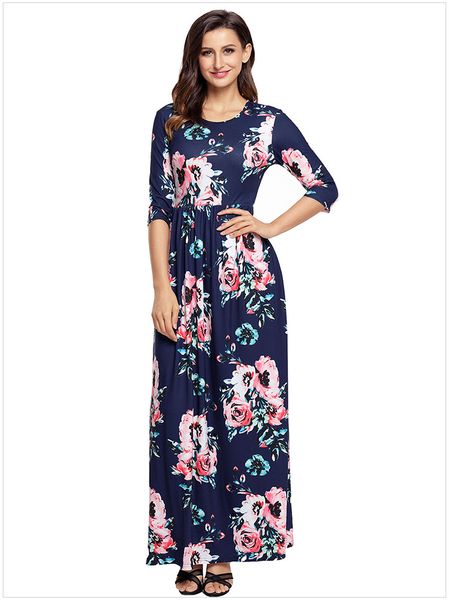 s  l xl xxl womens o-neck 3/4 sleeve flowery casual club party maxi dresses dlm61655, White;black 
s  l xl xxl womens o-neck 3/4 sleeve flowery casual club party maxi dresses dlm61655, White;black