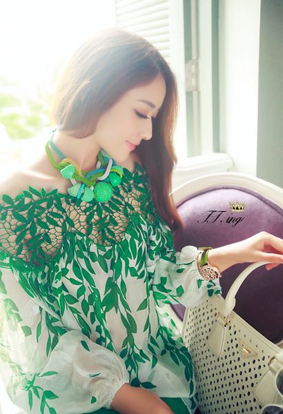 women's t-shirt spring new european style ladies' green leaf long sleeve blouse lace patchwork chiffon women shirt, White
women's t-shirt spring new european style ladies' green leaf long sleeve blouse lace patchwork chiffon women shirt, White
