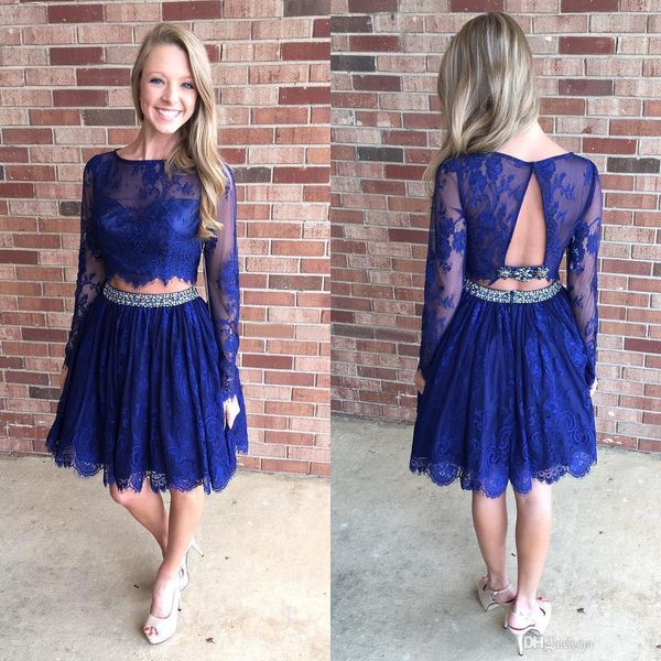 2 pieces lace homecoming dresses long sleeve crystals beads girls short prom dress party gown vestido curto custom size, Blue;pink
2 pieces lace homecoming dresses long sleeve crystals beads girls short prom dress party gown vestido curto custom size, Blue;pink