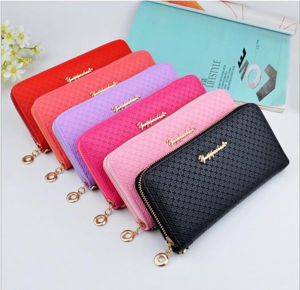 

Wholesale-2017 new pure color ladies' wristband with a bag of stylish Korean version of the long style of women's zipper wallet, Black