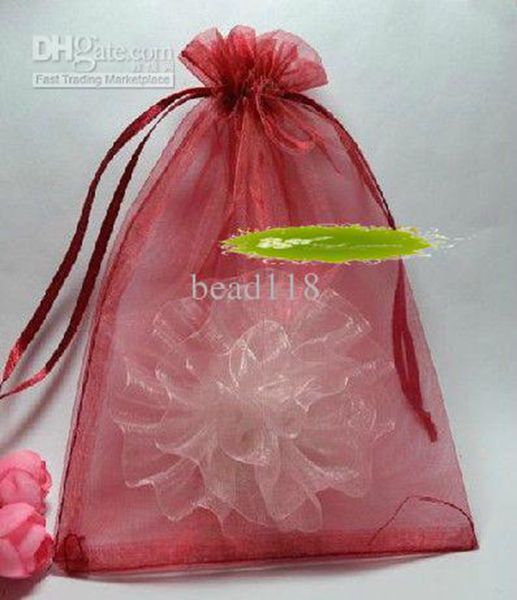 100pcs 7x9cm 9x11cm etc. sheer drawstring organza jewelry pouches wedding party christmas favor gift bags (wine red, Pink;blue