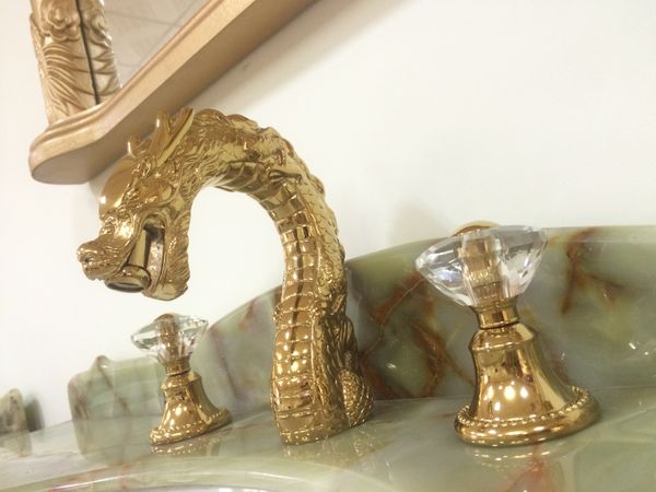 new gold pvd color solid brass bathroom 8" widespread 3 holes dragon lavatory sink faucet mixer tap deck mounted crystal handles
new gold pvd color solid brass bathroom 8" widespread 3 holes dragon lavatory sink faucet mixer tap deck mounted crystal handles