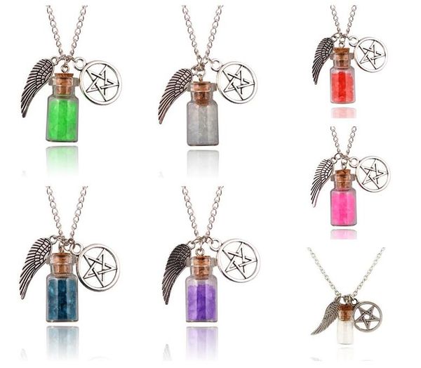 glass wishing salt bottle angel wings five point star retro amulet necklace wfn555 (with chain) mix order 20 pieces a lot, Silver
glass wishing salt bottle angel wings five point star retro amulet necklace wfn555 (with chain) mix order 20 pieces a lot, Silver
