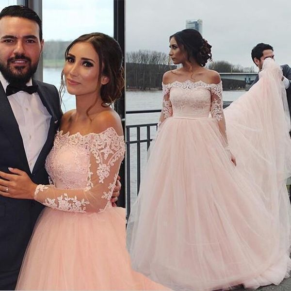 off the shoulder bateau blush pink lace beach wedding dresses long sleeves a-line tulle bridal dresses vintage elegant wedding gowns, White
off the shoulder bateau blush pink lace beach wedding dresses long sleeves a-line tulle bridal dresses vintage elegant wedding gowns, White