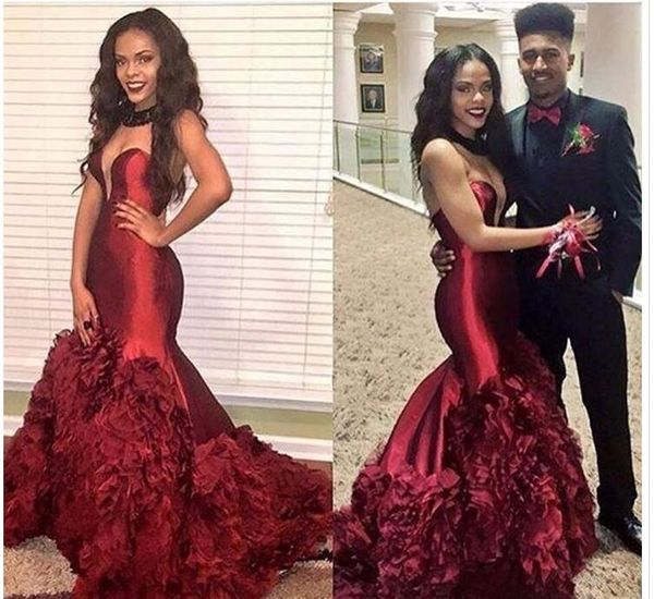 2017 prom dresses maroon burgundy strapless sleeveless mermaid ruffles skirt party dresses evening wear custom made, Black
2017 prom dresses maroon burgundy strapless sleeveless mermaid ruffles skirt party dresses evening wear custom made, Black