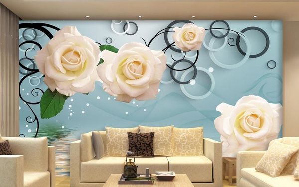 new custom 3d beautiful white rose 3d tv wall mural wallpaper 3d wall papers for tv backdrop