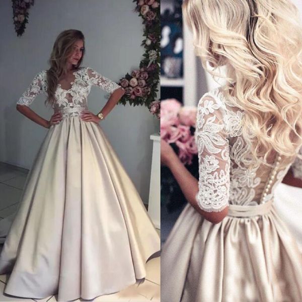 applique lace champagne wedding dresses plus size v neck lace half sleeves long bridal gowns formal dress for wedding vestido de festa, White
applique lace champagne wedding dresses plus size v neck lace half sleeves long bridal gowns formal dress for wedding vestido de festa, White