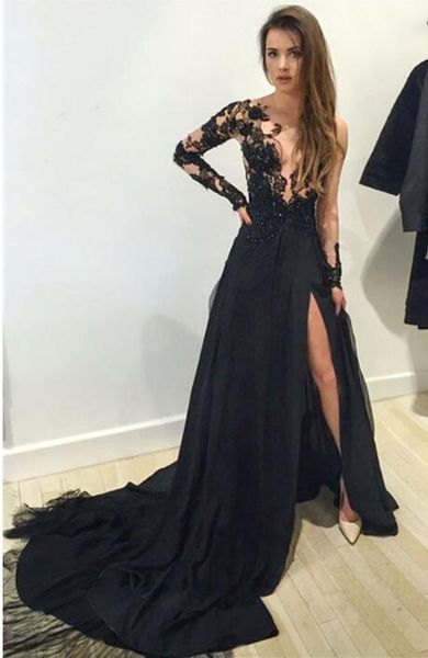 2017 elie saab новый сексуальный длинными рукавами черный сплит длина пола вечерние платья иллюзия кружева топ бисером шифон платья выпускно, Black
2017 elie saab новый сексуальный длинными рукавами черный сплит длина пола вечерние платья иллюзия кружева топ бисером шифон платья выпускно, Black