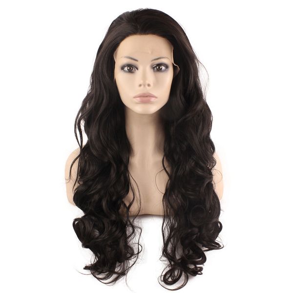 long wavy black heat friendly synthetic lace front wig natural