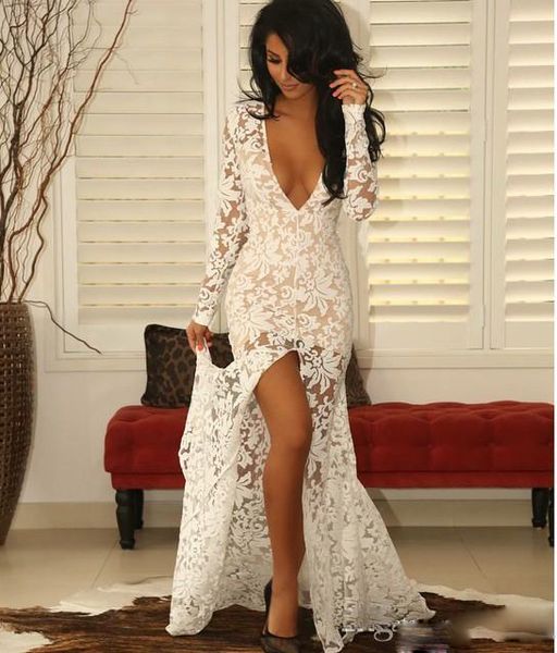 full lace mermaid prom dresses long sleeves deep v prom gowns split see through skirts long evening party dresses 2017, Black
full lace mermaid prom dresses long sleeves deep v prom gowns split see through skirts long evening party dresses 2017, Black