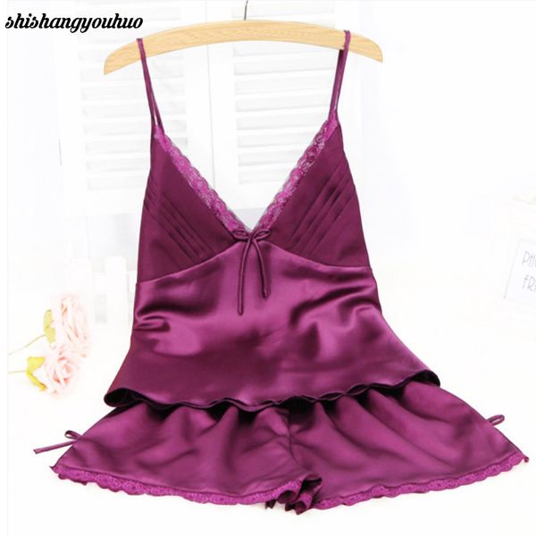 wholesale- 2016 summer style pajamas sets women female sleep set women's deep v-neck spaghetti strap shorts sleepwear silk homewear, Black;red
wholesale- 2016 summer style pajamas sets women female sleep set women's deep v-neck spaghetti strap shorts sleepwear silk homewear, Black;red