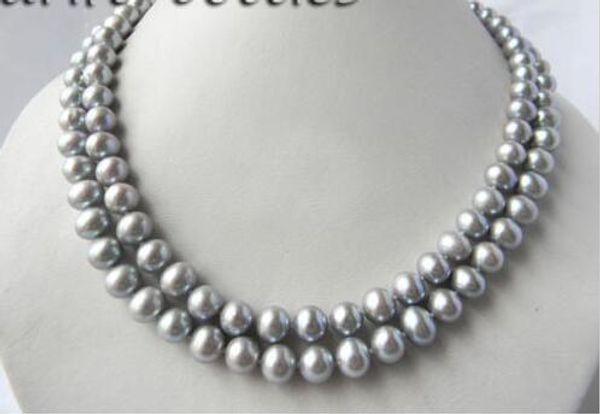 nature 2strands 18'' 9mm gray round freshwater pearl necklace, Silver
nature 2strands 18'' 9mm gray round freshwater pearl necklace, Silver