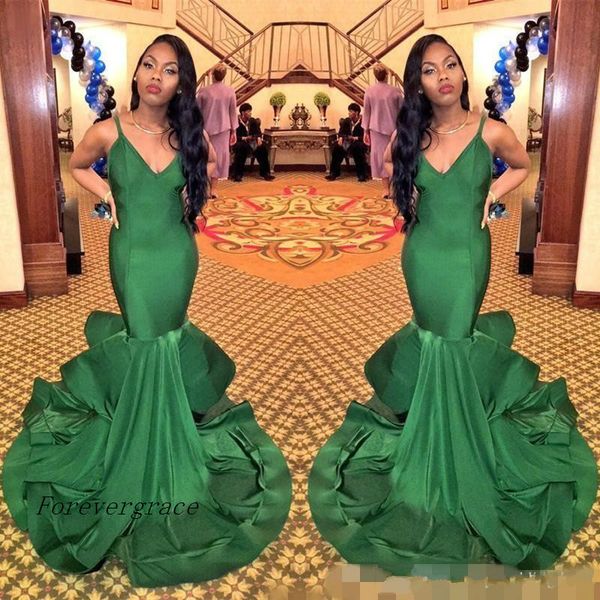 satin ruffle green mermaid black girl prom dress spaghetti strap south africa evening party gown custom made plus size
satin ruffle green mermaid black girl prom dress spaghetti strap south africa evening party gown custom made plus size
