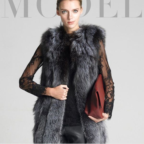 2018 new autumn winter vest women slim silver fox fur vest fashion middle-long fur coat, Black
2018 new autumn winter vest women slim silver fox fur vest fashion middle-long fur coat, Black