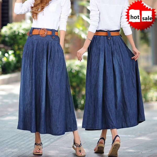 long skirts women female denim clothing plus size summer skirts belt ankle length blue wholesale clothing, Black
long skirts women female denim clothing plus size summer skirts belt ankle length blue wholesale clothing, Black