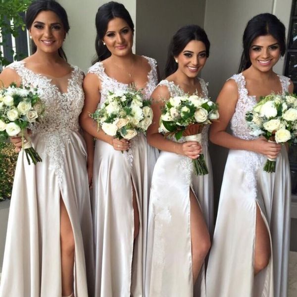 a-line side-split bridesmaid dresses stylish scoop-neckline lace-appliques floor length wedding party gowns 2017 satin prom dress, Blue;red
a-line side-split bridesmaid dresses stylish scoop-neckline lace-appliques floor length wedding party gowns 2017 satin prom dress, Blue;red