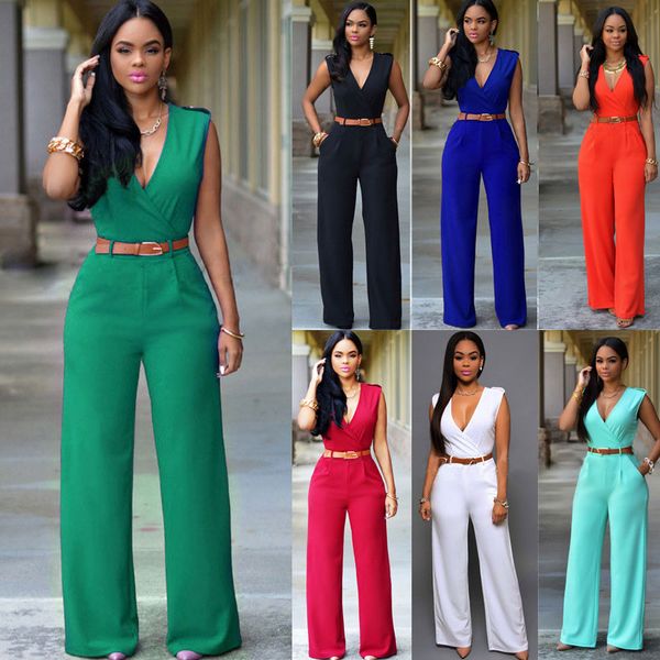 Ladies Solid Color V-Neck Sleeveless Slim Tunic Cocktail Party Evening Playsuit Womens Loose Wide Leg Jumpsuit Trouser With Belt
Ladies Solid Color V-Neck Sleeveless Slim Tunic Cocktail Party Evening Playsuit Womens Loose Wide Leg Jumpsuit Trouser With Belt