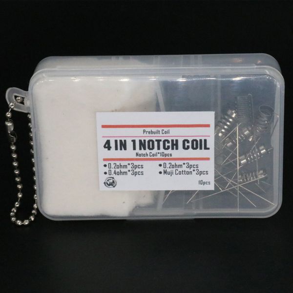Newest 4 in 1 Notch Coil and Cotton Kit Prebuilt Coil 0.2ohm 0.4ohm 0.6 ohm Heating Wire DHL Free
Newest 4 in 1 Notch Coil and Cotton Kit Prebuilt Coil 0.2ohm 0.4ohm 0.6 ohm Heating Wire DHL Free