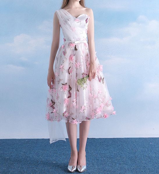 modern 2019 new organza one shoulder party dress colorful draped a line belt printed tea length flowers custom size floral homecoming gowns, Black
modern 2019 new organza one shoulder party dress colorful draped a line belt printed tea length flowers custom size floral homecoming gowns, Black