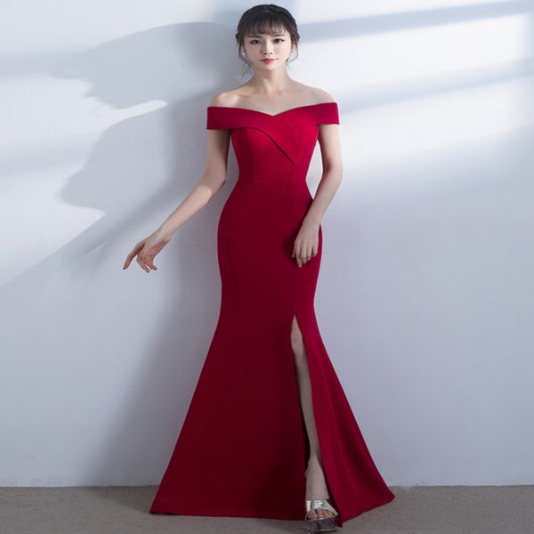off shoulder satin mermaid evening dress split burgundy 2017 elegant long evening gowns vestidos de novia, Black;red
off shoulder satin mermaid evening dress split burgundy 2017 elegant long evening gowns vestidos de novia, Black;red