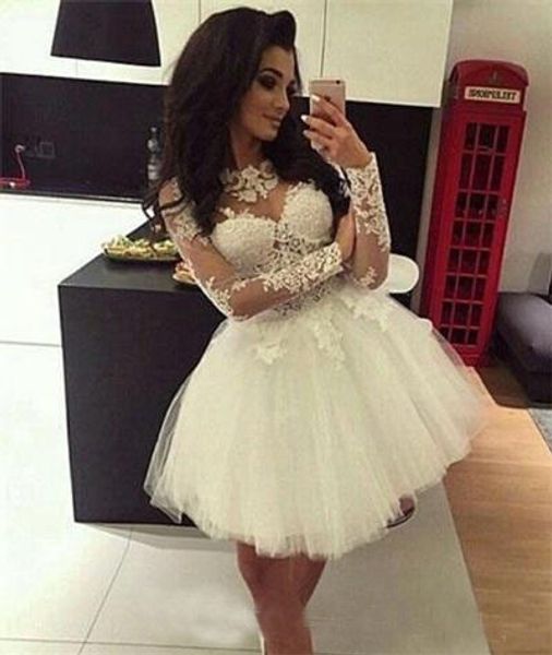 Custom Ball Gown Homecoming Dresses Long Sleeves Sheer Neck Sweet 16 Dresses Pageant Prom Dresses Mini Short Graduation Dress
Custom Ball Gown Homecoming Dresses Long Sleeves Sheer Neck Sweet 16 Dresses Pageant Prom Dresses Mini Short Graduation Dress