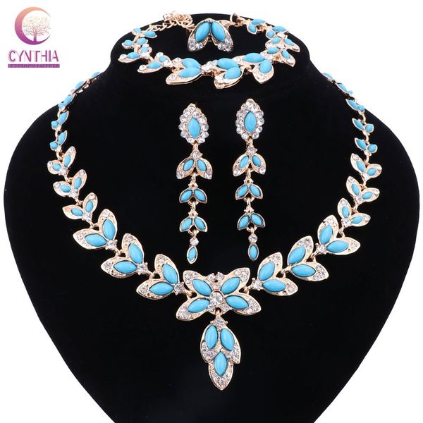 women trendy necklace boho blue crystal jewelry sets with earrings gold color silver plated statement necklace for wedding, Black
women trendy necklace boho blue crystal jewelry sets with earrings gold color silver plated statement necklace for wedding, Black