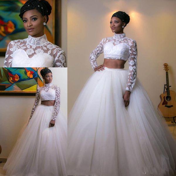 2017 african black girls two pieces wedding dresses high neck sheer long sleeves wedding dress tulle skirt appliques beads boho bridal gowns, White
2017 african black girls two pieces wedding dresses high neck sheer long sleeves wedding dress tulle skirt appliques beads boho bridal gowns, White