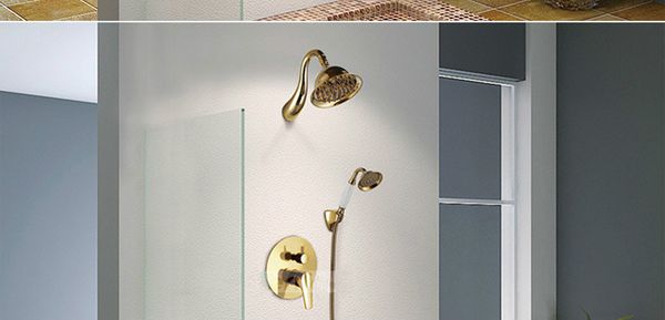 

Golden Brass Free Shipping Golden Round rainfall shower European Style in-wall mounted concealed Handheld shower set 7005B