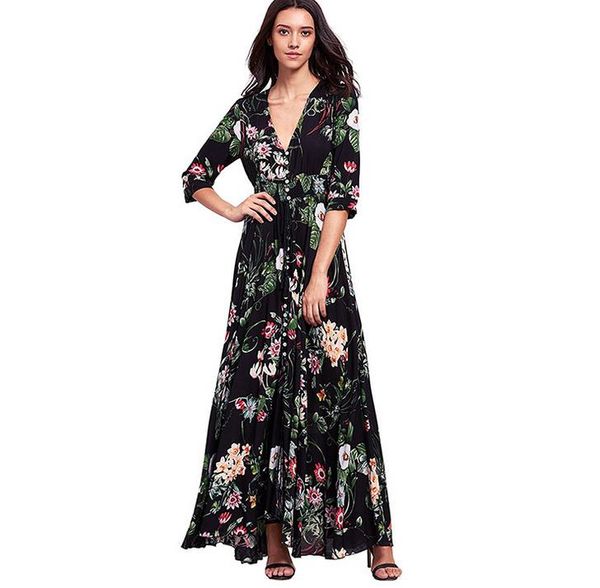 new women's bohemia floral dress lady's vintage flowers print v neck elegant long dress female causal dresses c3088, Black;gray
new women's bohemia floral dress lady's vintage flowers print v neck elegant long dress female causal dresses c3088, Black;gray