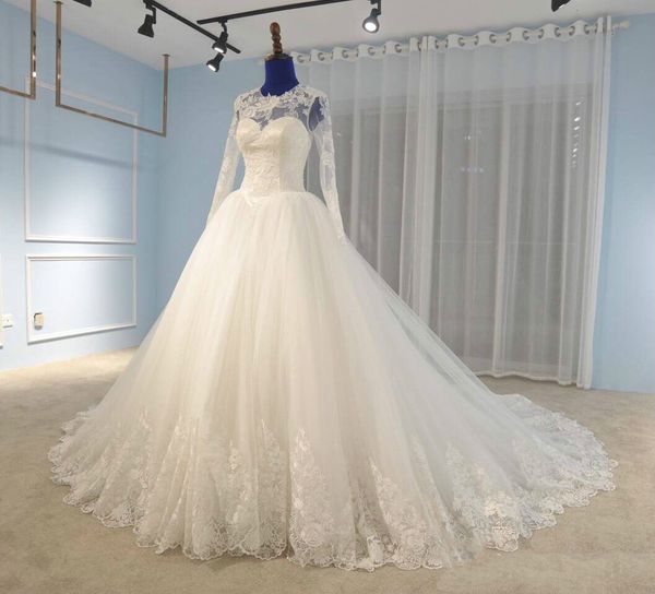 jewel neck lace tulle a line wedding dress with appliques 2017 long sleeves bridal gowns backless wedding gowns, White
jewel neck lace tulle a line wedding dress with appliques 2017 long sleeves bridal gowns backless wedding gowns, White