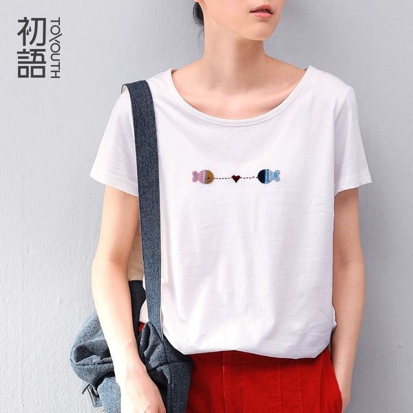 wholesale- toyouth 2016 women summer simple t-shirts embroidery fish pattern o-neck basic t-shirts female loose casual tees white color
wholesale- toyouth 2016 women summer simple t-shirts embroidery fish pattern o-neck basic t-shirts female loose casual tees white color