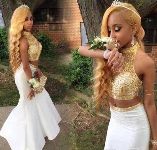 white and gold two pieces prom dresses 2017 high neck beaded with rhinestones mermaid evening party gowns formal dress, Black
white and gold two pieces prom dresses 2017 high neck beaded with rhinestones mermaid evening party gowns formal dress, Black