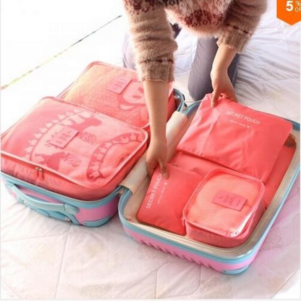 

Nylon Packing Cube Travel Bag System Durable 6 Pieces One Set Large Capacity Of Sports Bags Unisex Clothing Sorting Organize Bag