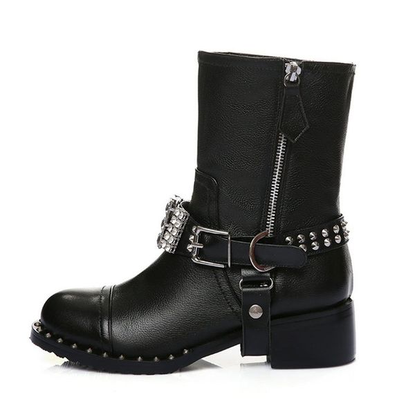 genuine leather +pu rhinestone buckle rivets thick heel ankle boots 2017 fashion women boots martin boots, Black
genuine leather +pu rhinestone buckle rivets thick heel ankle boots 2017 fashion women boots martin boots, Black