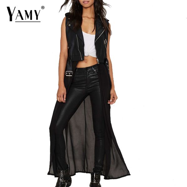 wholesale- new sleeveless women jacket 2016 pu leather jacket+chiffon hem patchwork jacket stylish outfit lapel oblique zipper outwear, Black;brown
wholesale- new sleeveless women jacket 2016 pu leather jacket+chiffon hem patchwork jacket stylish outfit lapel oblique zipper outwear, Black;brown