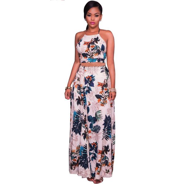 women fashion elegant backless two piece set evening party dress summer floral print crop and long skirt set, Black;gray
women fashion elegant backless two piece set evening party dress summer floral print crop and long skirt set, Black;gray