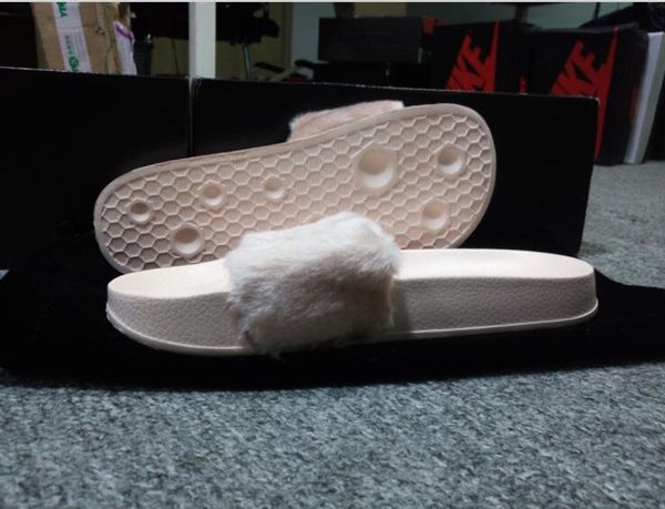 rihanna fur leadcat fenty slides slippers women men house winter slipper home shoes woman warm slippers pantoufle womens sandals, Black