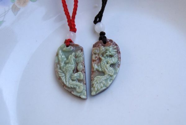beautiful natural purple jade. hand-carved (always concentric) dragon and phoenix match. lover's style, amulet pendant - necklace., Silver
beautiful natural purple jade. hand-carved (always concentric) dragon and phoenix match. lover's style, amulet pendant - necklace., Silver