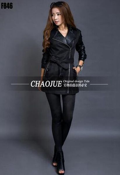 women in the spring and autumn fashion handsome long thin zipper spell leather trench coat of cultivate one's morality / s-3xl, Black
women in the spring and autumn fashion handsome long thin zipper spell leather trench coat of cultivate one's morality / s-3xl, Black