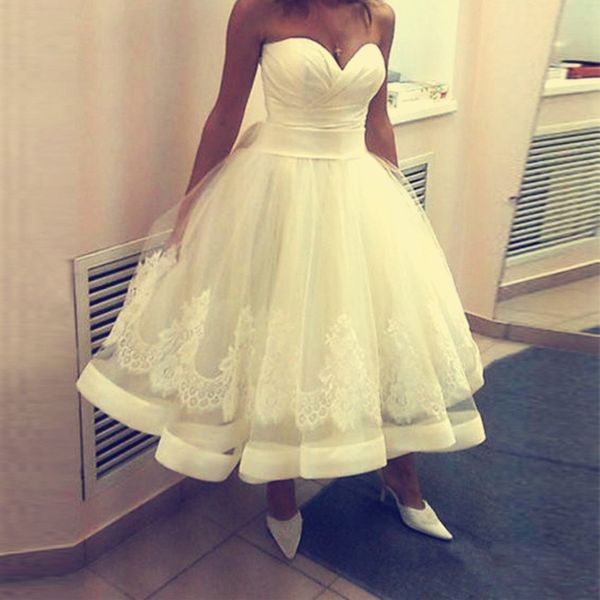 2016 beach tea length wedding dresses sweetheart a line lace up vestido de noiva curto china-online-store, White
2016 beach tea length wedding dresses sweetheart a line lace up vestido de noiva curto china-online-store, White