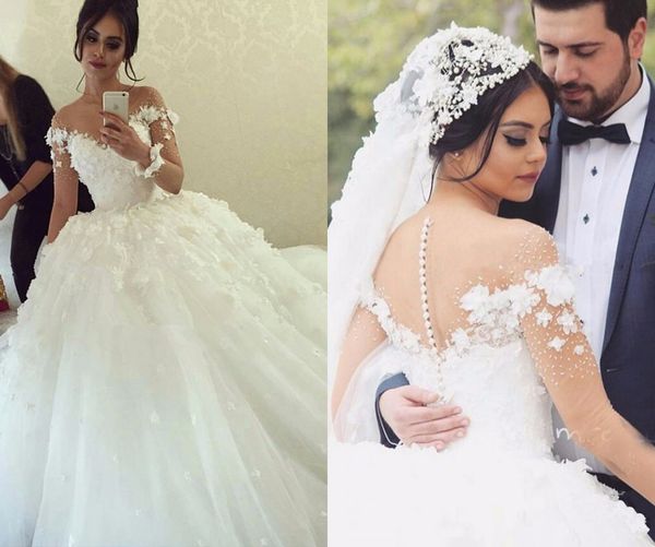 illusion long sleeve muslim wedding dresses arabic lace 3d floral applique flowers sheer neck sweetheart tulle ball gown bridal dresses plus, White
illusion long sleeve muslim wedding dresses arabic lace 3d floral applique flowers sheer neck sweetheart tulle ball gown bridal dresses plus, White