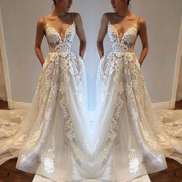 plunging v neck straps lace wedding dresses 2017 new ivory summer beach long bridal gowns with pockets custom made wedding gowns, White
plunging v neck straps lace wedding dresses 2017 new ivory summer beach long bridal gowns with pockets custom made wedding gowns, White