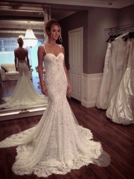 wedding dress bohemian sort of lace spaghetti straps backless of a chair of the mermaid lace for bridal, White
wedding dress bohemian sort of lace spaghetti straps backless of a chair of the mermaid lace for bridal, White