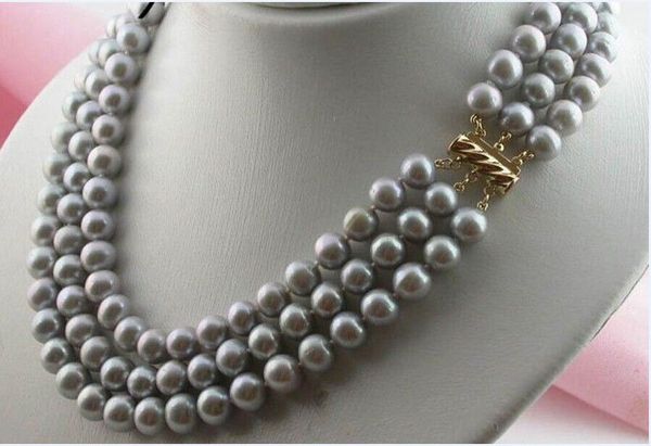 triple strands 8-9 mm round south sea silver grey pearl necklace 17"18"19"14k
triple strands 8-9 mm round south sea silver grey pearl necklace 17"18"19"14k