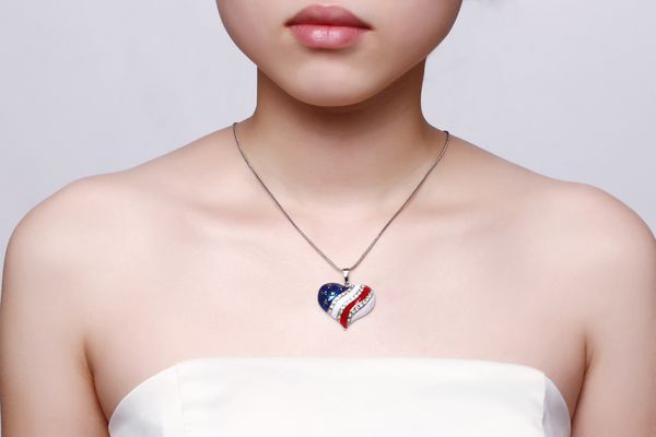 fashion crystal heart pendant usa flag necklace rhodium plated zircon necklaces & pendants for women, Silver
fashion crystal heart pendant usa flag necklace rhodium plated zircon necklaces & pendants for women, Silver
