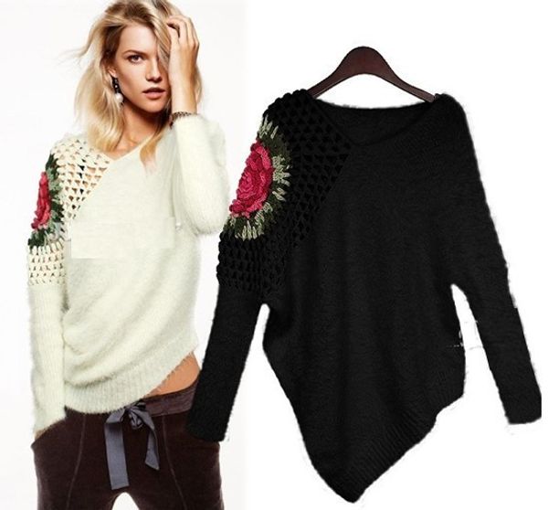 wholesale-2016 new winter fashion womens loose knit rose hollow-out on shoulder knitwear sweater and pullovers in stock, White;black
wholesale-2016 new winter fashion womens loose knit rose hollow-out on shoulder knitwear sweater and pullovers in stock, White;black