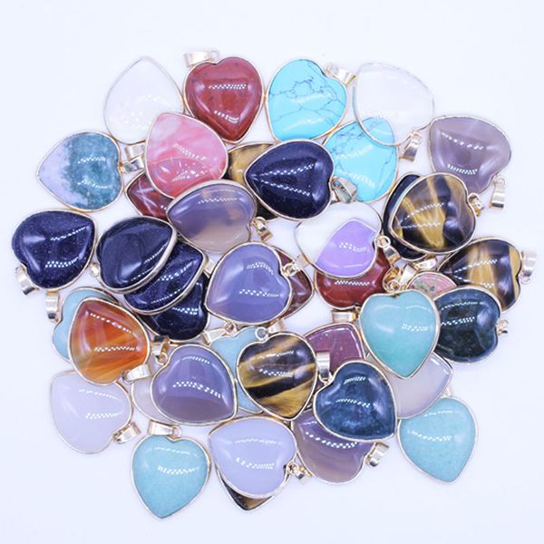 natural stone heart gold plated turquoise crystal pendants charms fit stone style necklace jewelry accessories, Bronze;silver