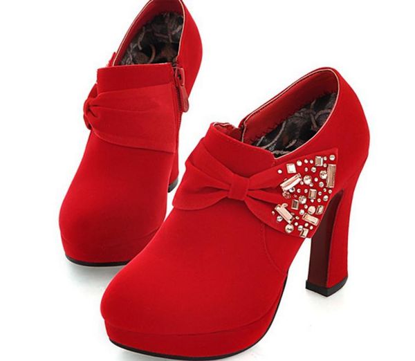 in autumn and winter deep single shoes heel and heel waterproof table women's red wedding bow tie diamond bride shoes, Black
in autumn and winter deep single shoes heel and heel waterproof table women's red wedding bow tie diamond bride shoes, Black