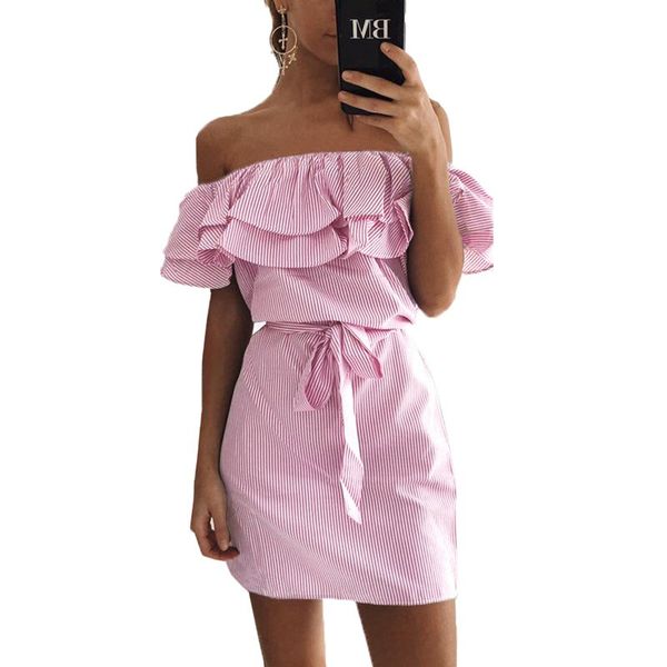 wholesale- women fashion ruffles striped casual dress slash neck short loose party summer dress brand style mini female vestidos plus size, White;black
wholesale- women fashion ruffles striped casual dress slash neck short loose party summer dress brand style mini female vestidos plus size, White;black